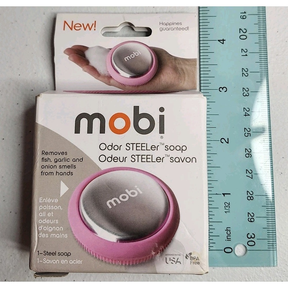 Mobi Odor STEELer Soap Bar Pink Stainless Steel Garlic Fish Onion Smell Remover